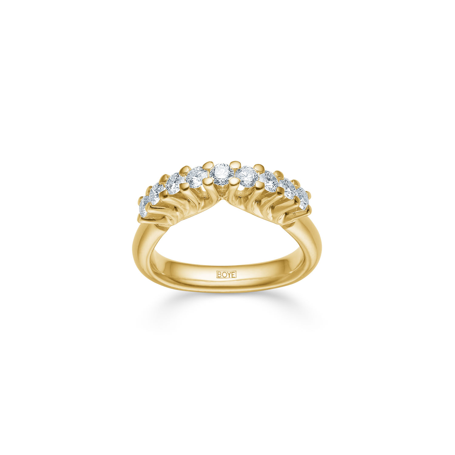 Elegant sortiment af GuldsmedBoye smykker, fremviser forskellige ringe, halskæder og armbånd i udsøgt design.
